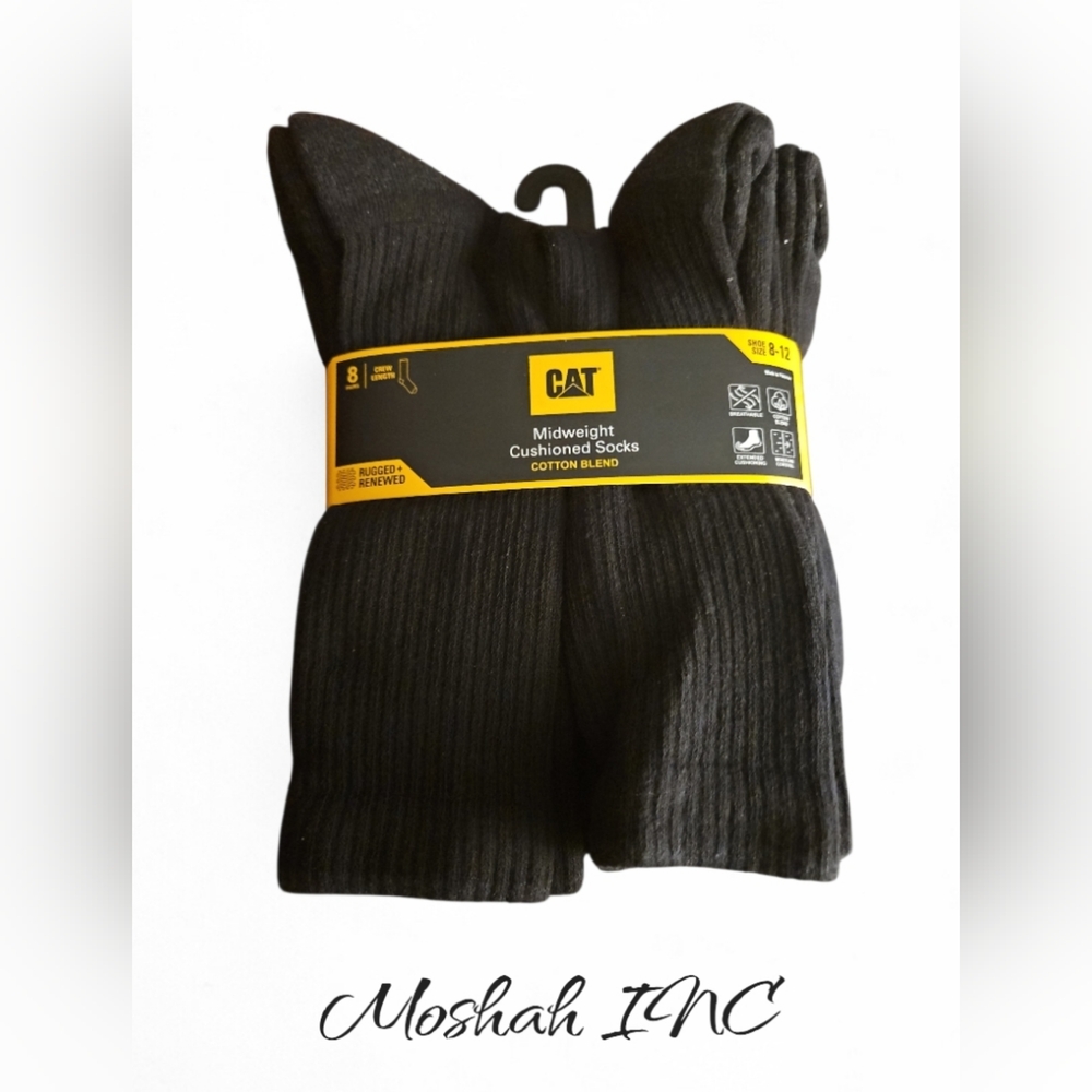 Caterpillar CAT Midweight Work Socks - Men’s 8-12 - Black - (8) Pairs